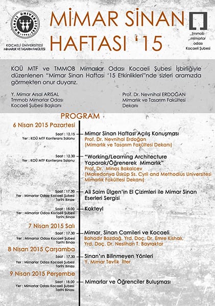 “Yaparak/Öğrenerek Mimarlık” Semineri Etkinlik Programı (6 Nisan 2015)
