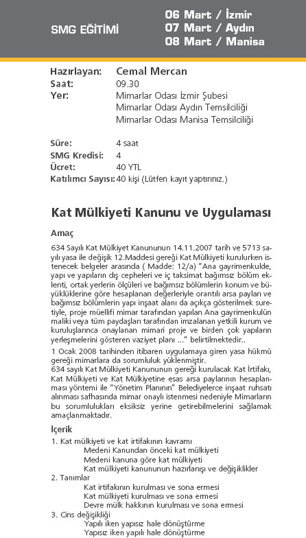 Kat Mülkiyeti Kanunu ve Uygulaması (6 – 7 – 8 Mart 2008)