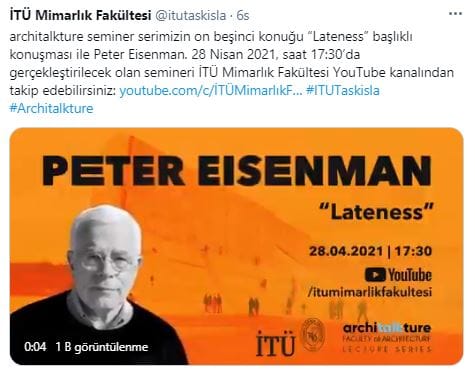 PETER EISENMAN” Lateness” 28 Nisan 2021 Saat 17.30