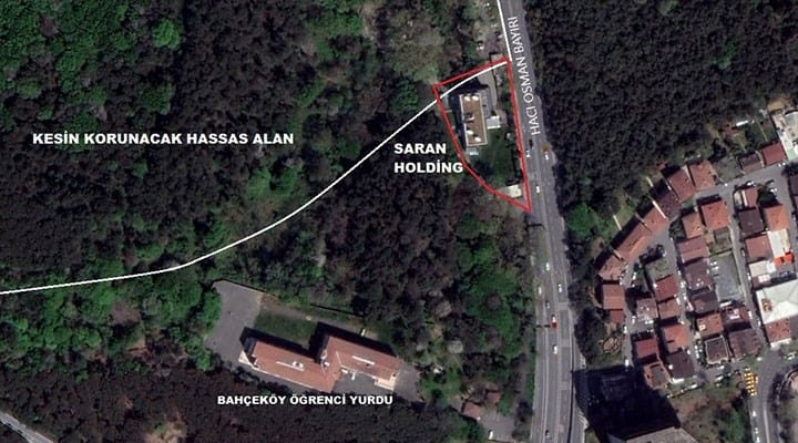 Bakanlığın ‘kesin korunacak hassas alan’ sınırı Saran Holding binasını es geçti