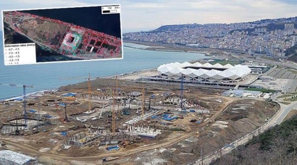 Trabzon’da deniz dolgusundaki çökme uydudan tespit edildi: Üzerine şehir hastanesi yapılıyor