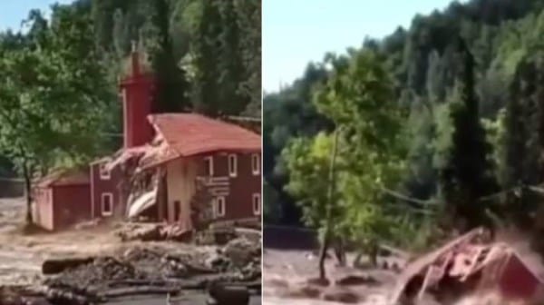Geçen yıl selde yıkılıp aynı yere yeniden yapılan cami, yine yıkıldı