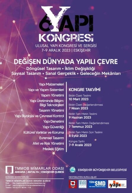 6. Ulusal Yapı Kongresi ve Sergisi Eskişehir’de gerçekleştirilecek, bildiri özetlerinin son teslim tarihi 10 Mart