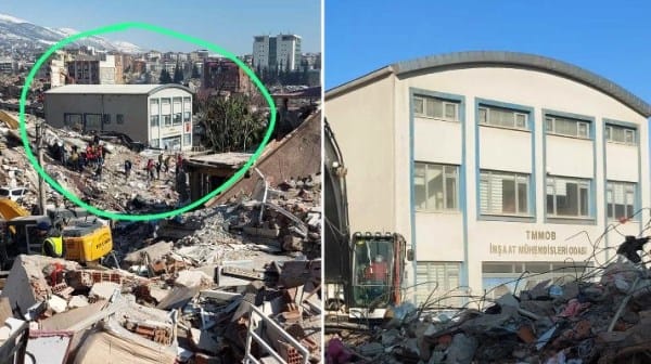 Depremin merkez üssü Maraş’tan çarpıcı fotoğraf: Tüm çevresi yıkıldı, İnşaat Mühendisleri Odası binası ayakta kaldı