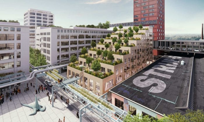 MVRDV, Tribün Şeklinde, Ortak Teraslı Karma Kullanımlı Tasarımını Ortaya Çıkarıyor