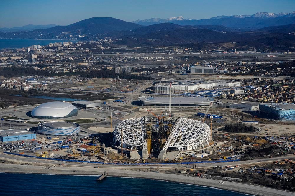 A view from a helicopter shows Olympic venues under construction for the 2014 Winter Olympic games in Sochi