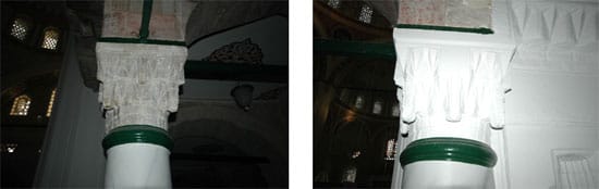 Cerrahpaşa Camii><br> <em>Hereke pudinginden yapılmış kapı ve pencere söveleri horasan harcı ile onarılmıştır.<br> Bronz bilezikler de yeşil yağllı boya ile boyanmış. </em></p> <p style= Cerrahpaşa Camii