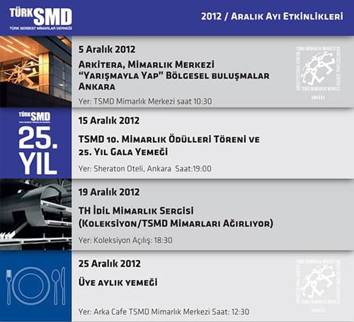 TSMD Kasım Ayı Etkinlik takvimi (5-25 Aralık 2012)