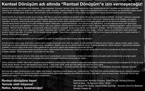 Kentsel Dönüşüm adı altında “Rantsal Dönüşüm”e izin vermeyeceğiz! (18 Ağustos 2013)