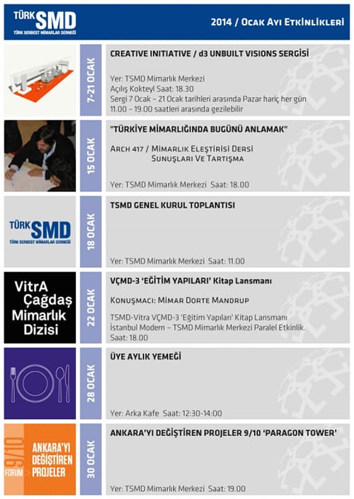 TSMD Ocak ayı etkinlik takvimi