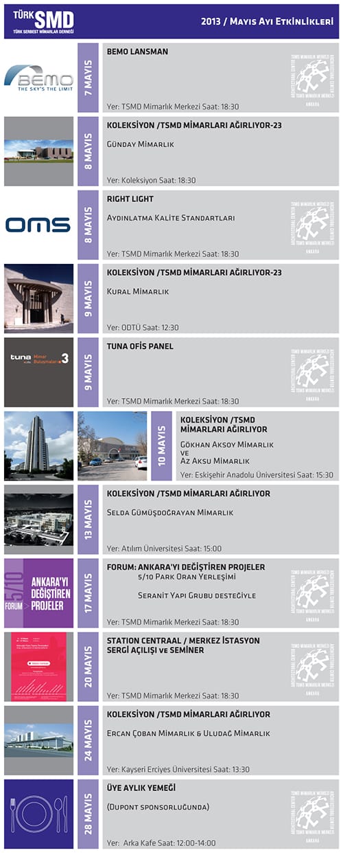 TSMD Mayıs Ayı Etkinlik Takvimi (7-28 Mayıs 2013)