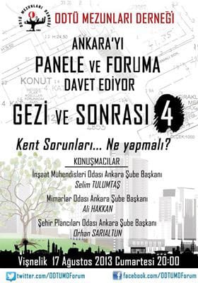“Gezi ve Sonrası 4 – Kent Sorunları: Ne Yapmalı?” (17 Ağustos 2013 Cumartesi)