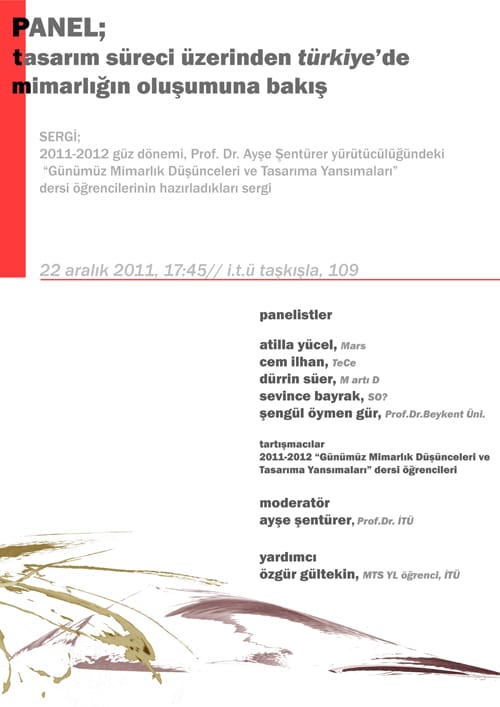 Panel ; tasarım süreci üzerinden Türkiye ‘de mimarlığın oluşumuna bakış (22 Aralık 2011)