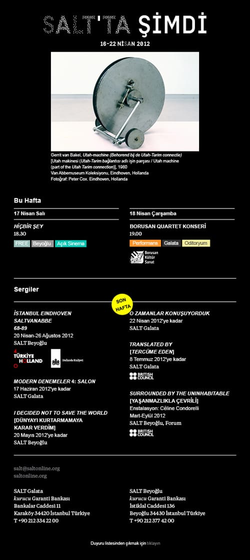 SALT’ta Şimdi: 16-22 Nisan 2012