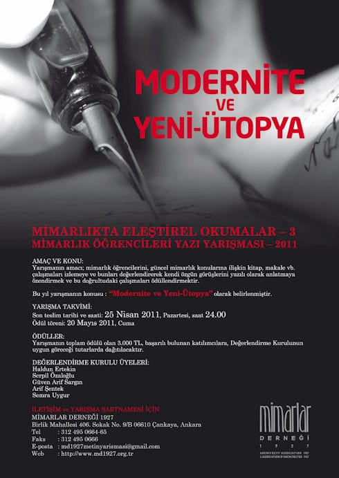 Mimarlık Öğrencileri Yazı Yarışması – 2011: Modernite ve Yeni-Ütopya(25 Nisan 2011)